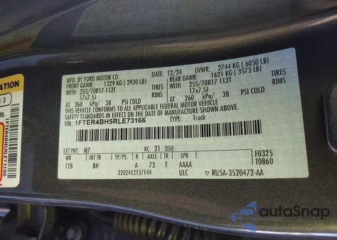 2024 Ford Ranger Xl из США, поврежденный, VIN 1FTER4BH5RLE73166